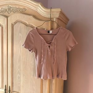 H&M pink lace up top